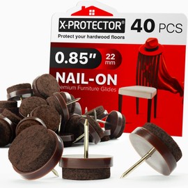Nail-on Felt Pads X-PROTECTOR 40 PCS - 0.85" Felt Furniture Pads - Brown Chair Leg Floor Protectors - Nail in Furniture Pads for Furniture Legs - The Best Felt Chair Pads for Hardwood Floors (22mm)!