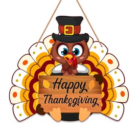 GMEMNOV Happy Thanksgiving Door Sign - Farmhouse Thanksgiving Turkey Wreath for Front Door Turkey Decorations for Fall Autumn Harvest Gobble Hanging Sign for Home Indoor Outdoor Decor