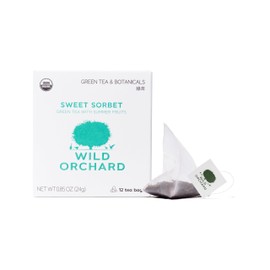 Wild Orchard Regenerative Organic Certified Flavored Green Tea - Sweet Sorbet (12 Tea Bags) - With Juicy Summer Fruits - Regeneratively Cultivated on Jeju Island in South Korea