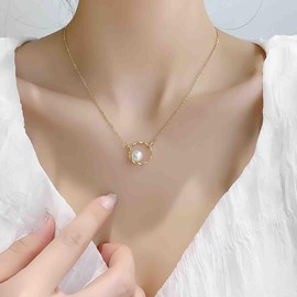 Aneneiceera Vintage Pearl Circle Pendent Necklace Pearl Circle Choker Necklace Gold Open Circle Eternity Necklace Small Pearl Necklace Jewelry for Women and Girls