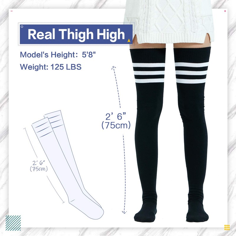 Kayhoma Extra Long Cotton Stripe Thigh High Socks Grunge Style