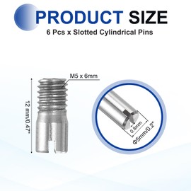 MECCANIXITY 6 Pcs M5 x 12mm Slotted Cylindrical Pins, 304 Stainless Steel Dowel External Thread Locating Parallel Pins Shelf Support Peg Pin for Furniture Installation, DIY Project