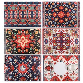 ORIGACH Vintage Floral Placemats Set of 6, Heat Resistant Washable Waterproof Boho Ethnic Table Mats Set for Kitchen Farmhouse Holiday Dining Party Wedding Decor, 12 x 17 Inches