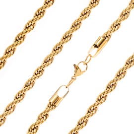 Ardú Mens Gold Rope Chain - 22" 5mm Gold Plated Stainless Steel | Simple Heavy Gold Jewelry for Men | Gift Ideas for Necklaces, Stainless Steel