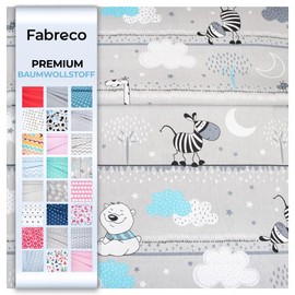 Fabreco - Cotton Fabric Sold by the Metre - 220 g per metre | Fabric Sold by the Metre with Pattern: Bears, Teddy Bear with Zebra Turquoise | Soft, Durable and Skin-Friendly