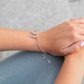 Bungsa Letter Pendant, Silver, with Crystal, Small Charms for Charm Bracelet/Necklace/Earrings, for Women/Children/Men, Letters A, B, C, D, E, F, G, H, I, J, K, L, M, N, O, P, R, S, T, U, V, W or Z,