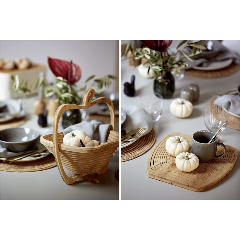 Wenko Maximex Foldable 2-in-1 Bamboo Fruit Basket, Antibacterial, Can be