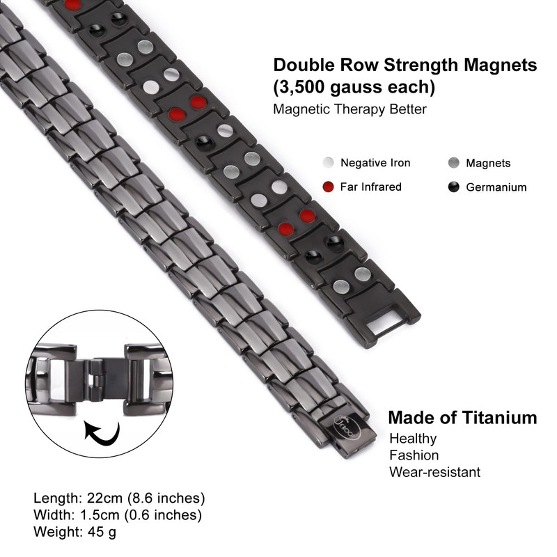 JEROOT Men's Magnetic Bracelet Made of Brushed Grey Titanium Bracelet