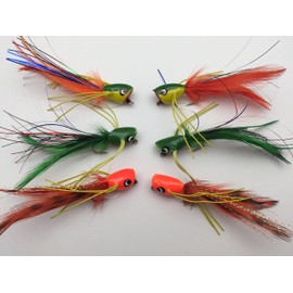 Fly Fishing "JAZZY POPPERS" Selection, set of 6 Flies size 4 for Bass Pike Trout Perch Chub Saltwater PACK #320B