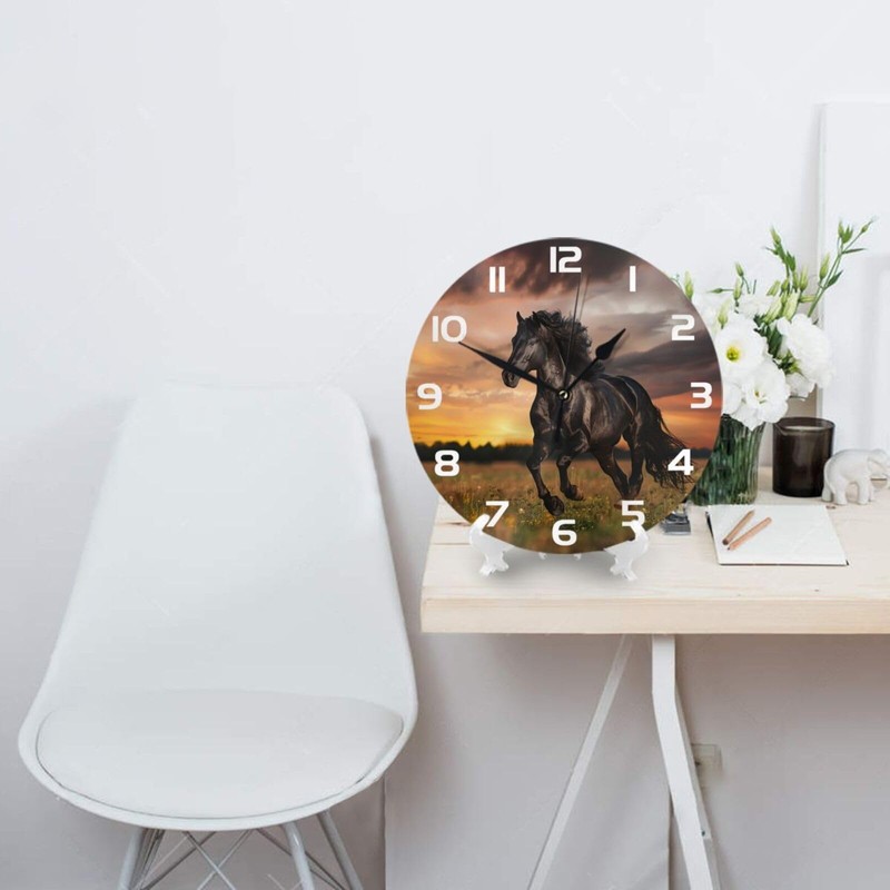 Tangopi Black Horse Wall Clock 10 Inch Silent Non Ticking
