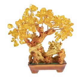 lachineuse - Yellow Citrine Dragon Tree - Feng Shui Tree 19 cm - Asian Decoration Japanese Dragon - Lucky Tree with Golden Dragon - Asian Decoration with Gemstones - Object Japan Zen