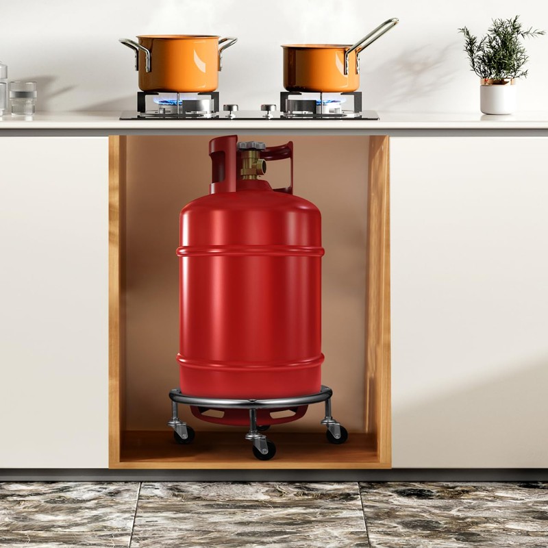 Luxshiny Movable Propane Cylinder Base, Propane Tank Stand with Wheels