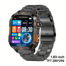New Smart Watch (Answer/Call) Outdoor Sports Watch LED Altimeter Barometer 100+ Sports Modes 600mAh Battery Multimedia MessageColor: Black Steel Strap