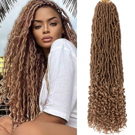 24 Inch Goddess New Faux Locs Crochet Hair With Curly Ends 7 Packs Soft Locs Crochet Braids Pre-looped Strawberry Blonde Goddess Locs Curly Wavy Synthetic Nu Locs for Women (12Strands/pack 27#)