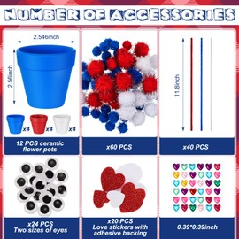 Teenyyou 428 Pcs 4th of July Crafts Kit DIY Flower Pot Craft Kit with Colorful Hearts and Pom Poms for Independence Day Art Decoration Classroom Activities Gifts Exchange