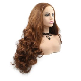 Yina Synthetic Lace Front Wigs Brown Blonde Wig Natural Hairline Long Wavy Heat Resistant Fiber Hand-Tied Invisible Parting, Adjustable Cap for All-Day Comfort (24 Inch, Brown)