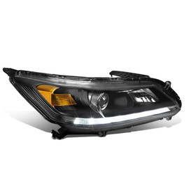 Auto Dynasty Headlight Lamp Compatible with Honda Accod 4-Door EX-L V6 13-15, HO2503151, OE Style Driver/Left Side LED DRL Projector, Black Housing Amber Corner
