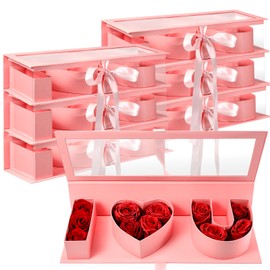 Weekgrat 6 Pcs Mother's Day Gift Empty Mom Fillable Flower Gift Boxes Cardboard Heart Shaped Letter Boxes with Clear Window for Mother Grandma Stepmother(Pink,Iou)