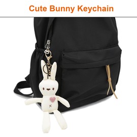 Miokkley Cute Bunny Keychain for Backpack, 8" Inch Rabbit Plush Keychain with Purple Heart Bag Charms for Women Girls (Pink Heart)