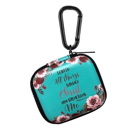 WIRESTER Portable Headphone Case, Earphone Storage Bag Carrying Case, Earbud Holder with Carabiner Compatible with Raycon Fitness Bluetooth True Wireless Earbuds - Christian Bible Philippians 4:13