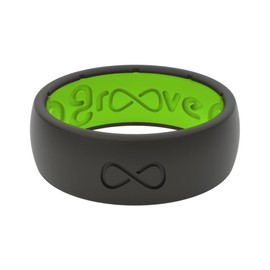 Groove Life Solid Black/Green Ring - Breathable Silicone Wedding Rings for Men, Lifetime Coverage, Unique Design, Comfort Fit Ring - Size 11