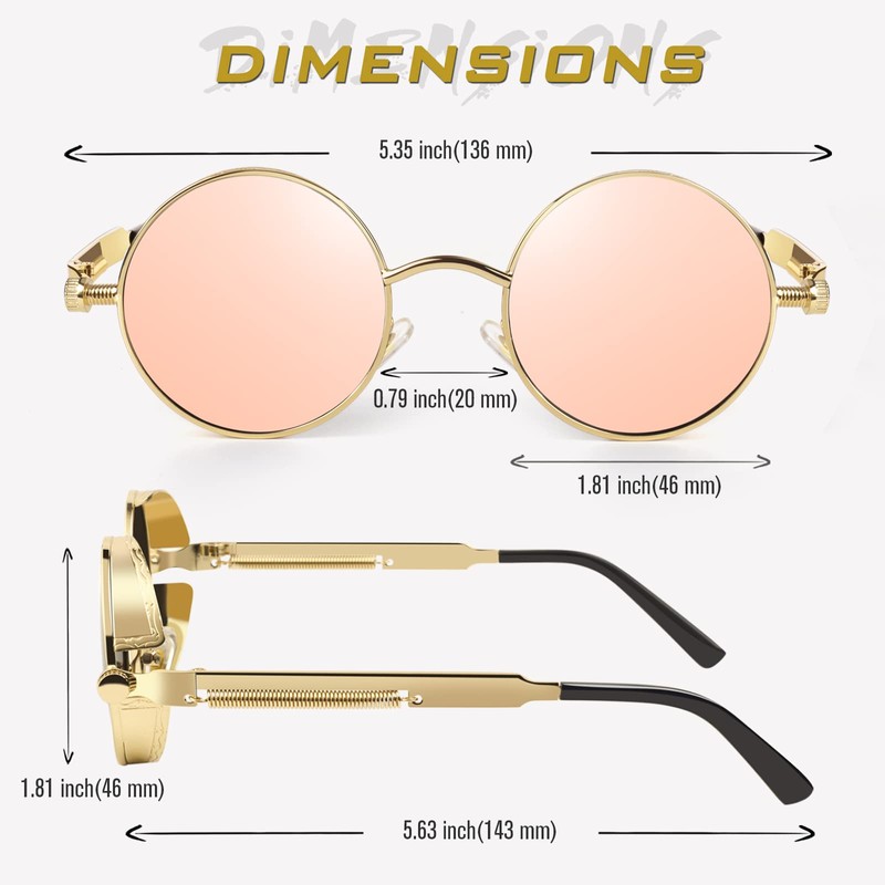 GQUEEN Retro Round Steampunk Polarised Sunglasses Men Women UV400, MTS2,