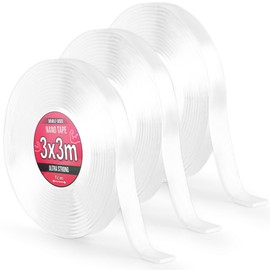 Nano Tape 3 x 3 m - Double-Sided Tape 9 m - Extra Strong for Home, Wall, Office, Bubbles Art - Transparent Nano Tape - Nano Tape Double-Sided - Transparent Double-Sided Tape