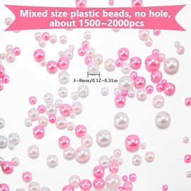 SUNNYCLUE 1 Box 1500Pcs Pink Bubble Beads Mixed Size Beads No Holes Bulk Red White Round Pearls Plastic Beads for Jewellery Making Diy Crafts Bracelets Earrings Necklaces Nail Art Vase Fillers Gifts