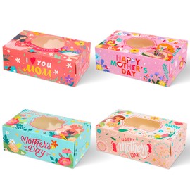 Liobelon 12 Pieces Mothers Day Cookie Boxes, Flower Bakery Boxes with Window, Floral I Love Mom Treat Boxes Medium Paper Pastry Box for Desserts Pastries Cupcakes Muffins Donuts Doughnuts Pies