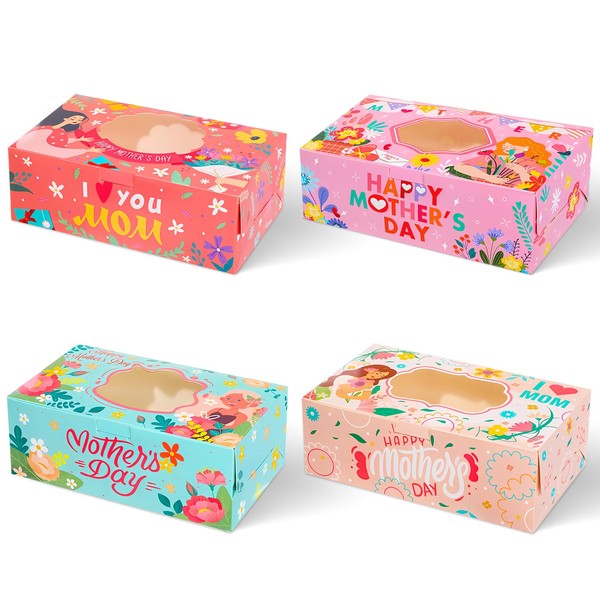 Liobelon 12 Pieces Mothers Day Cookie Boxes, Flower Bakery Boxes