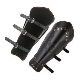 HZMAN Men Double Layer Viking Leather Arm Armor with Dragon Ship Vegvisir Vintage Warrior PU Leather Bracer for LARP/Cosplay, Black, Adjustable