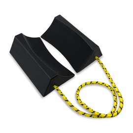 HOXWELL Dual Wheel Chocks, Light Non-Slip Wheel Stoppers with Nylon Rope Yellow Reflective Tape, Wheel Block for Lightweight Travel Trailer, Light Truck, Car, Tractor, Lawnmower 1 Pair, Black&Yellow