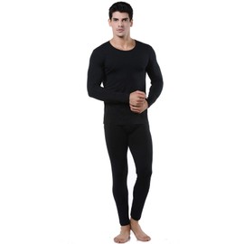 9M Men's Ultra Soft Thermal Underwear Base Layer Long Johns Set with Fleece Lined, Black, Medium