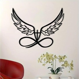 DUOOLN Angel Wings Metal Wall Art, Abstraction Wings and Heart Metal Wall Decoration, Minimalism Angel Wings Wall Decoration, Wall Sculpture Wall Decoration, Hanging for Home, Bedroom, Living Room,
