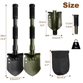 Folding Camping Shovel, Carbon Steel Multi-Tool Survival Shovel for Outdoor, Emergency, Hiking, Car Off-Road (Green)
