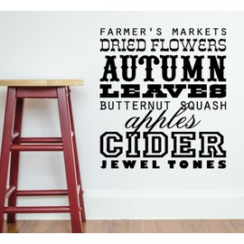 Autumn Leaves Dried Flowers Apple Cider Wall Decals Stickers, Black, 15"