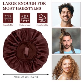 COMNICO Bonnet for Men, Silk Satin Sleep Cap Single Layer Elastic Band Stretchy Tie Band Wide Adjustable Hair Cap Large Silk Bonnets for Women Curly Hair Sleeping Black (Coffee Brown)