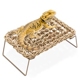 Bearded Dragon Hammock - Reptile Bed Tank Accessories with Collapsible Metal Legs - Basking Platform and Decor for Lizards, Leopard Gecko, Snake, Hermit Crab, Frog (Nature, Rectangle)