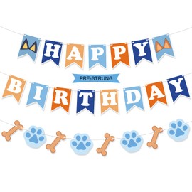 Stcomart Pre-Strung Blue Dog Happy Birthday Banner - No DIY Required, 6ft Multi-Color Letters for Kid Boy and Girl Blue Dog Happy Birthday Party Supplies