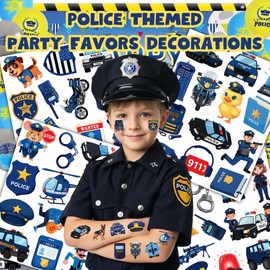 50 PCS Police Temporary Tattoos for Kids, Police Car Polices Officer Policeman Themed Tattoos for Birthday Party Supplies, Favors, Decorations Cute Fake Tattoo Stickers for Boys Girls Party Bag Filler