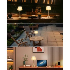 UMEXUS Portable Cordless Table Lamps Rechargeable, 5000mAh Battery Operated, 3 Level Brightness Dimmable, Night Bedside Lamp, Ambient Lamp for Patio, Restaurant, Dinning, Fabric Shade, Antique Brass