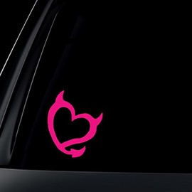 Devil Heart Car Sticker / Decal - Hot Pink