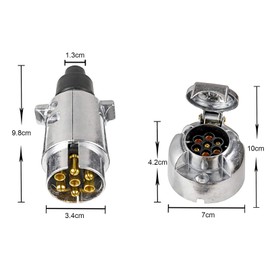BEIJISTAR Trailer Plug & Socket 7-Pin Metal with Rubber Seal and Metal Bracket, 12 V Waterproof 7-Pin Trailer Plug and Socket, for Truck RV Trailer Accessories (Aluminium Alloy)