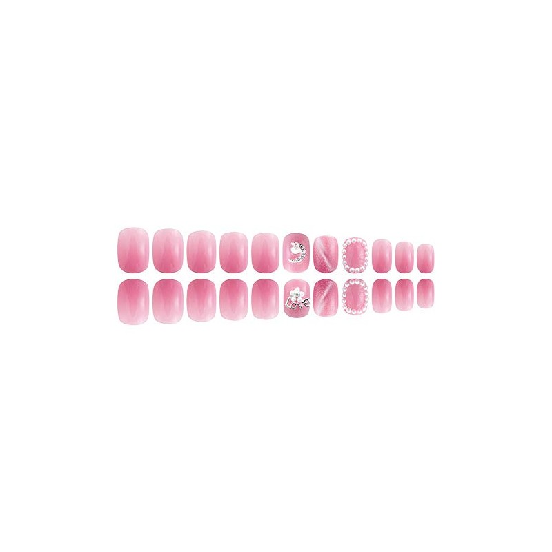24 Pieces Bride Nail Art False Nails 3D Decoration Pink