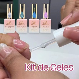 Universo en Linea 4pzs Kit Gel Base Coat Matte Top Coat Polygel Uñas Uv 15ml F