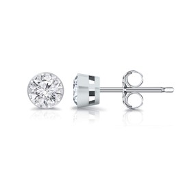 1/5 Carat Lab Grown Diamond Round Stud Earrings in 14k White Gold (G-H, SI1-SI2, cttw) Bezel Set Push Back by Diamond Wish