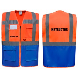 Instructor Two Tone Zipped Hi Vis Vest High Visibility Safety Waistcoat Pockets Reflective Bands Event Staff, Event Support, 13 Colour Options Brook Hi Vis (Orange/Blue, XLarge)