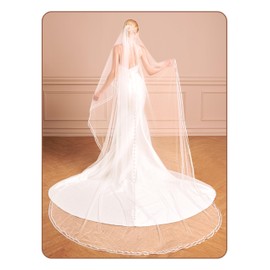 H0W 2 IYIARRY Cathedral Wedding Veil White Bridal Veil With Mental Comb | Long Length Soft Tulle Bride Veil Cathedral Ribbon Hem Bachelorette Party Engagement Ceremony Bridal Shower Bridal Photoshoot