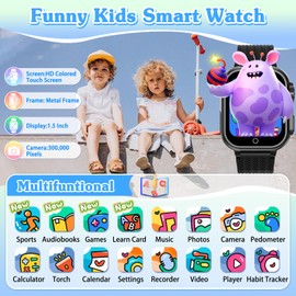 Kids Smart Watch Boys Girls - Smart Watch for Kids with 32 Puzzle Games Music Player Alarm Clock Flashlight HD Touch Screen,Kids Watch for Boys Girls Educational Toys Birthday Gifts for Ages 4-12