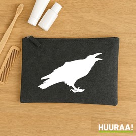 Huuraa Kulturbeutel Rabe Silhouette Geschenk 1 Liter Charcoal Filz Rabe Geschenkidee